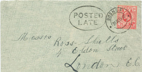 Posted Late at Boshof 31 October 1910